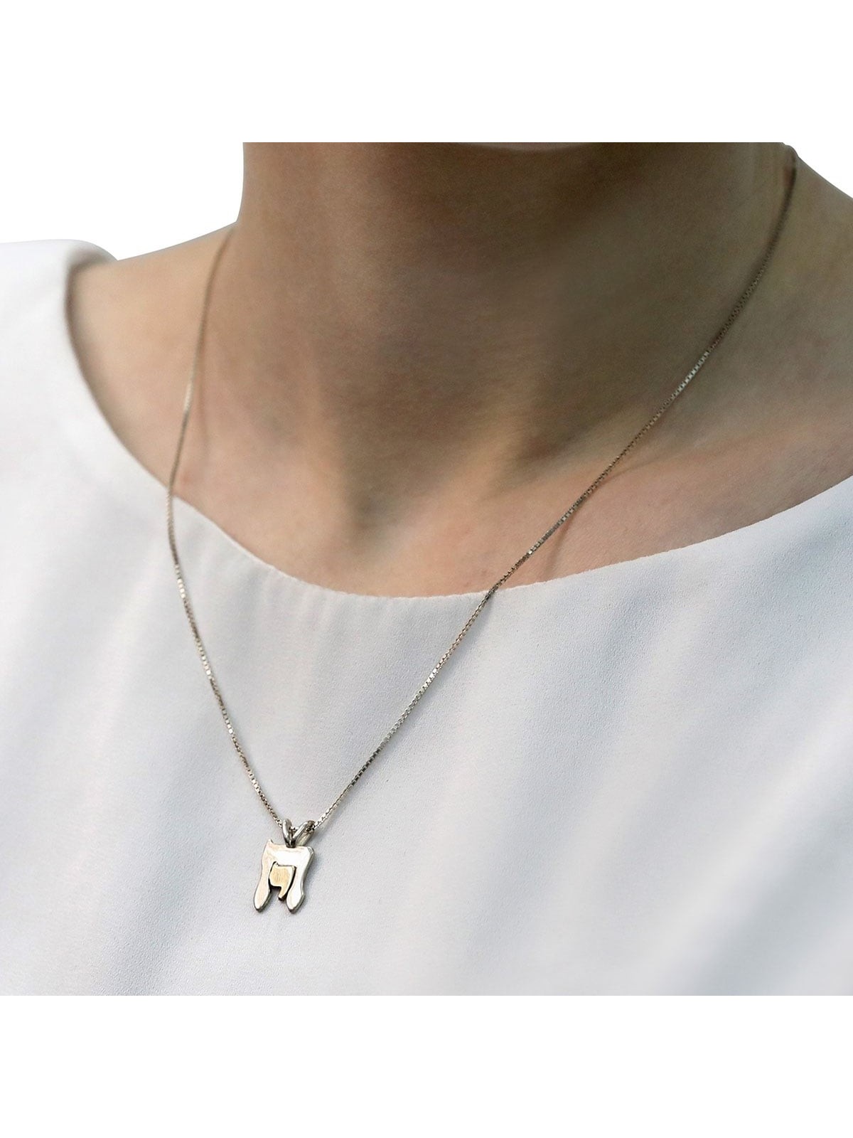 Gold and Silver Chai Necklace with Nishmat Kol Chai Prayer